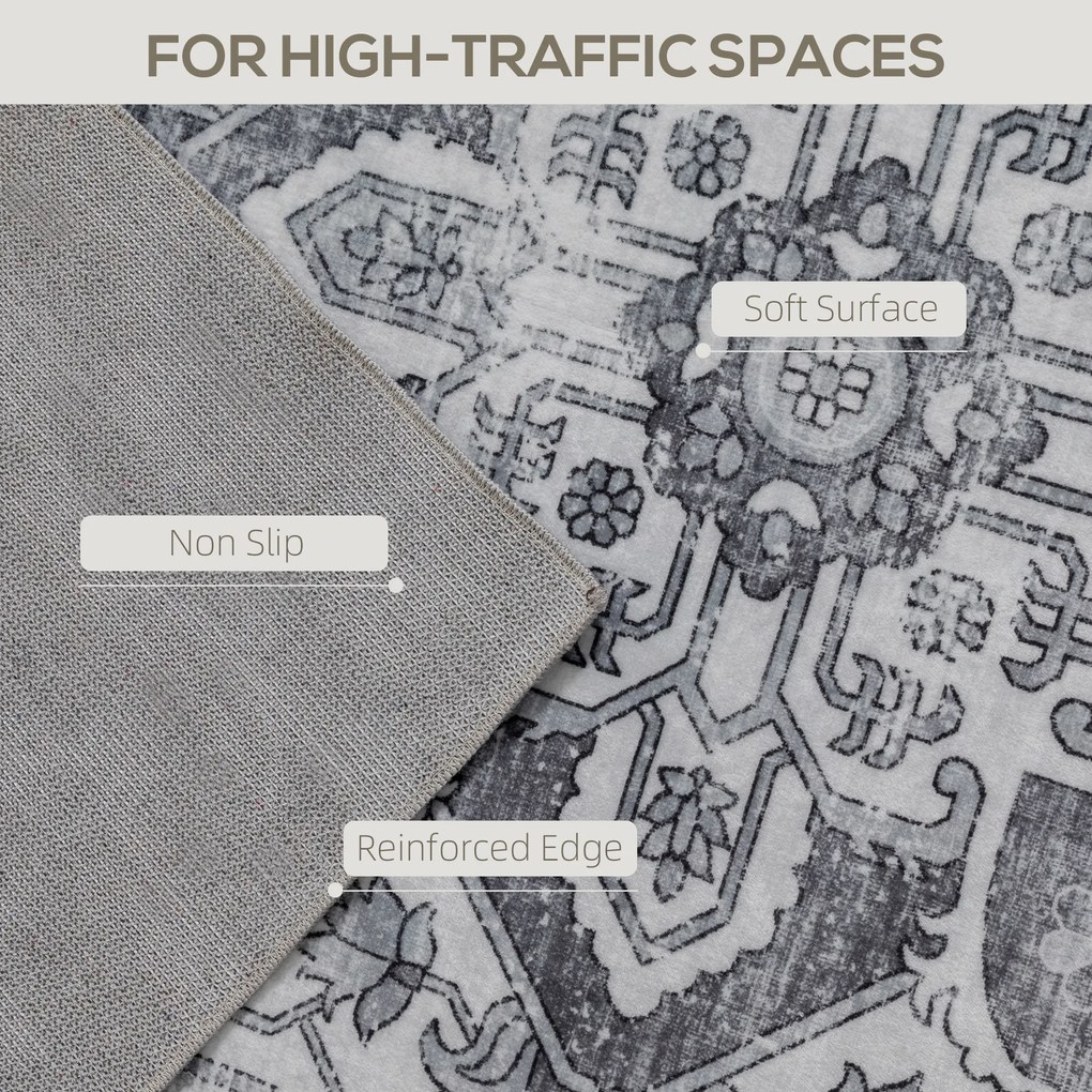 HOMCOM Dywan Pralny Antypoślizgowy Dywan do Salonu z Flanelowym Wykończeniem, 230 x 160 cm, Szary | Aosom PL