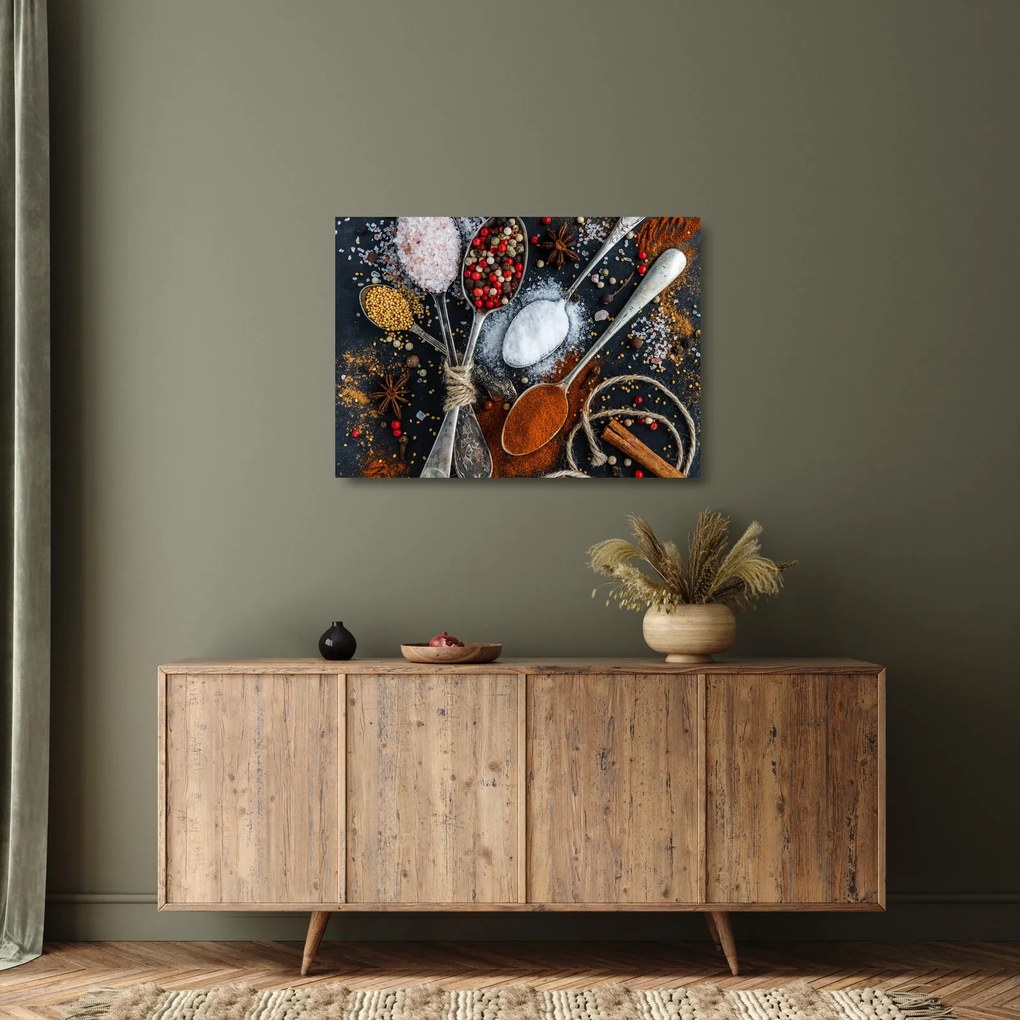 Obraz na szkle łyżek z przyprawami (70x50 cm)