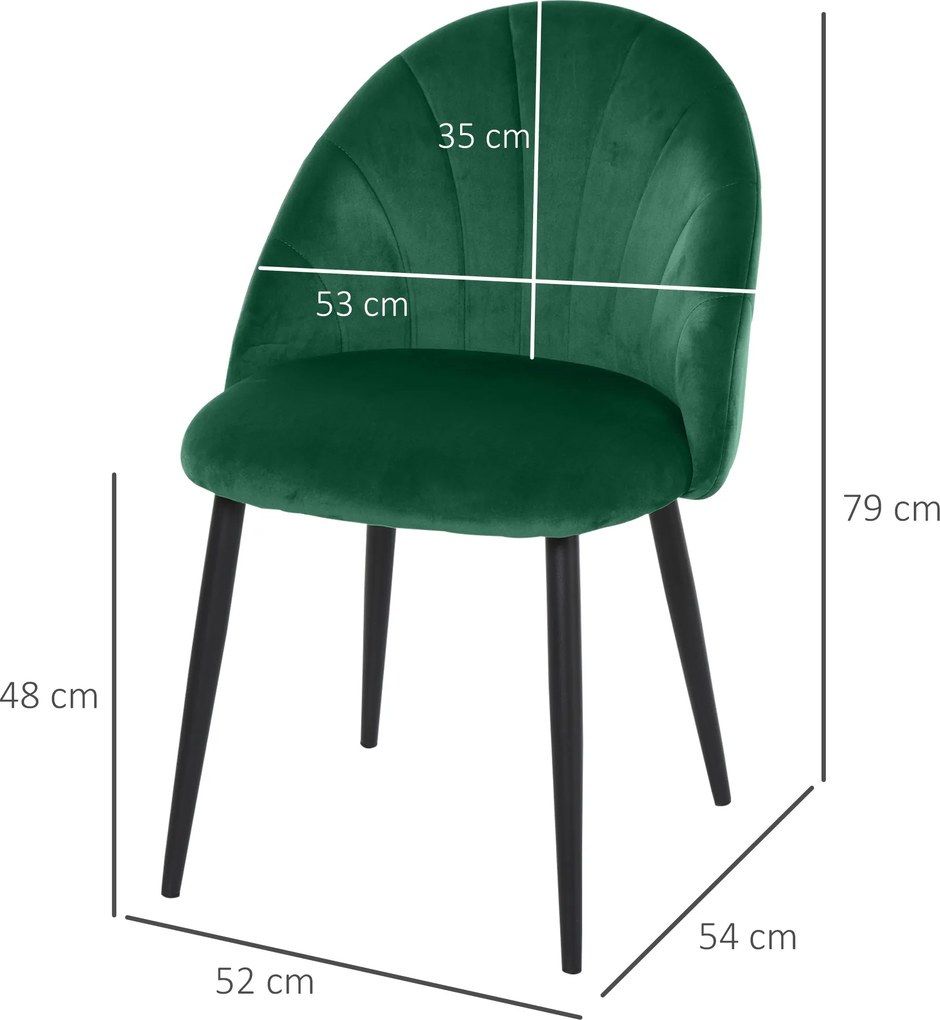 HOMCOM Zestaw 2 Krzeseł Jadalniane Zielone Fotele Kuchenne Nowoczesny Design | Aosom PL