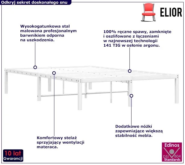 Białe industrialne łóżko metalowe 120x200 cm Nefa