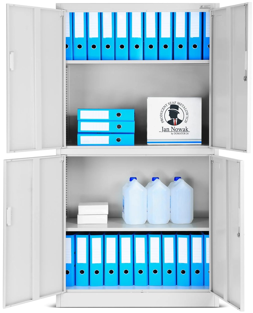 Biurowa dzielona szafa metalowa na akta MAGDA, 900 x 1850 x 400 mm, szara