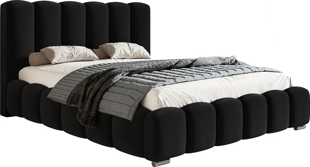 Łóżko dwuosobowe 200x200 cm Pearl - gruba pianka, nowoczesny styl, łóżko z pojemnikiem i metalowym stelażem - czarny (Amor Velvet 4322)