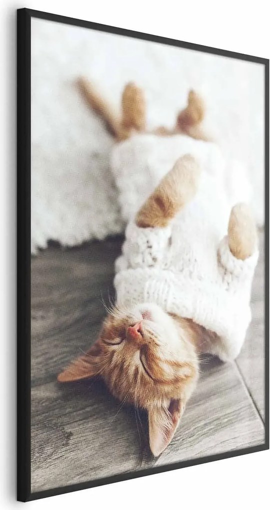 Plakat Leniwy kot 21x30 cm z ramą czarną bez marginesu ARTGEIST B