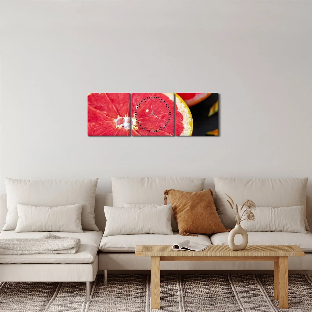 Obraz pokrojonych grejpfrutów (z zegarem) (90x30 cm)