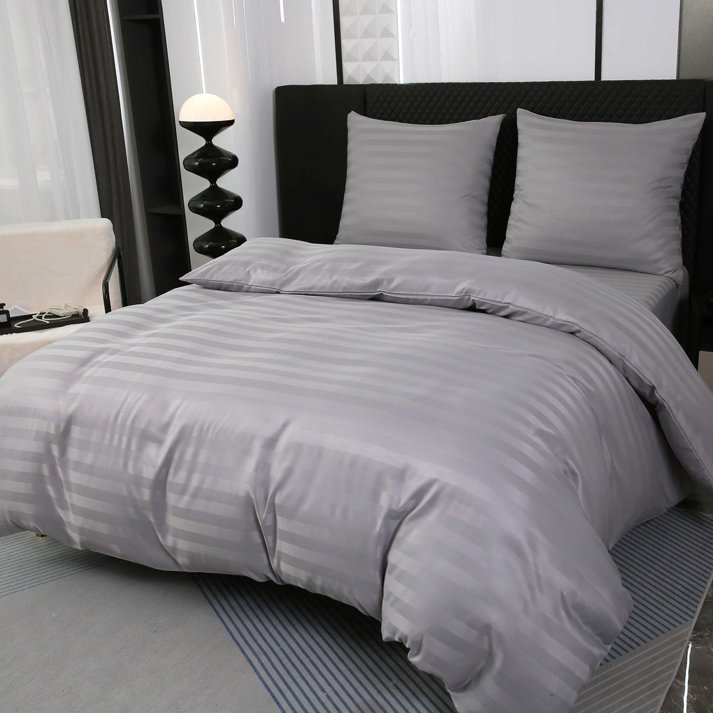 PrzytulneMieszkanie.pl PrzytulneMieszkanie.pl Hotelowa pościel z mikrowłókna JASMINE jasnoszara - pasek 2 cm, hotelowa kieszeń Rozmiar pościeli: 2 szt 70 x 90 cm | 200 x 220 cm