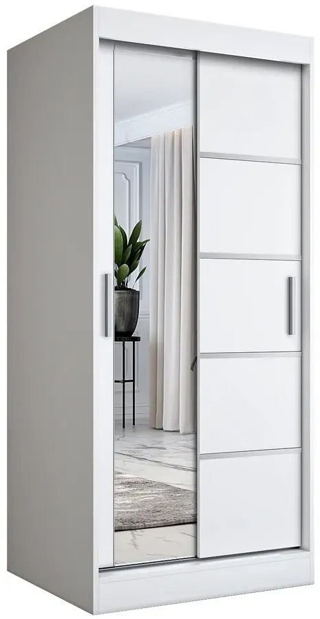 Biała szafa przesuwna z lustrem L5-F77