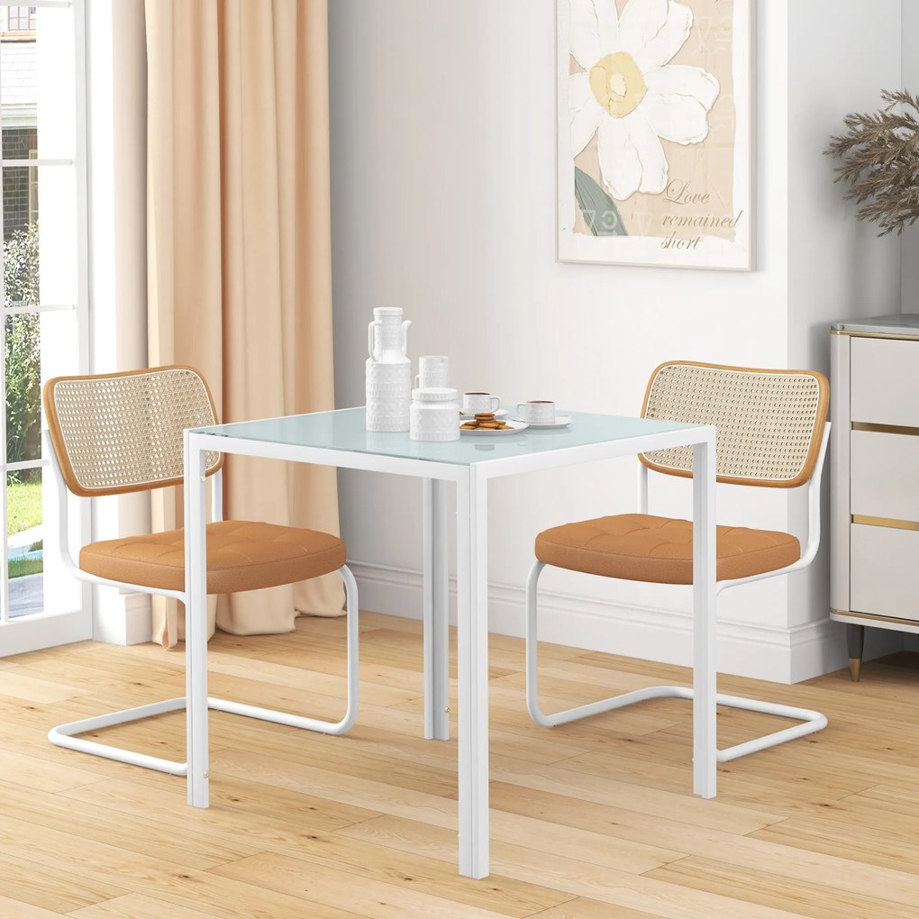 HOMCOM Kwadratowy Stół dla 4 Osób, Blat z Hartowanego Szkła, do Kuchni i Jadalni, 75 x 75 x 75 cm, Biały