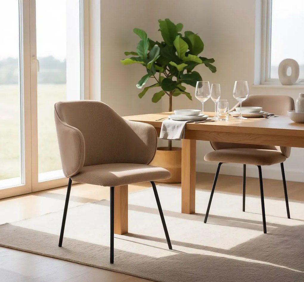 Beżowe sztruksowe krzesło metalowe tapicerowane H9-B40