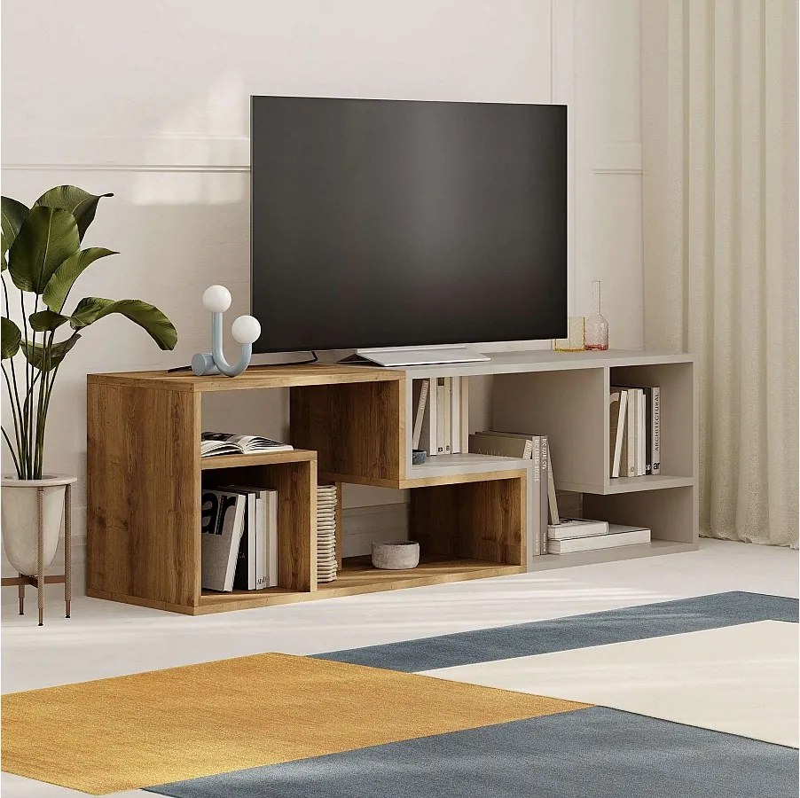 Stojak pod TV – 145 cm x 44,8 cm x 35 cm – Kolor Hitit i Sandstone – Płyta wiórowa pokryta melaminą