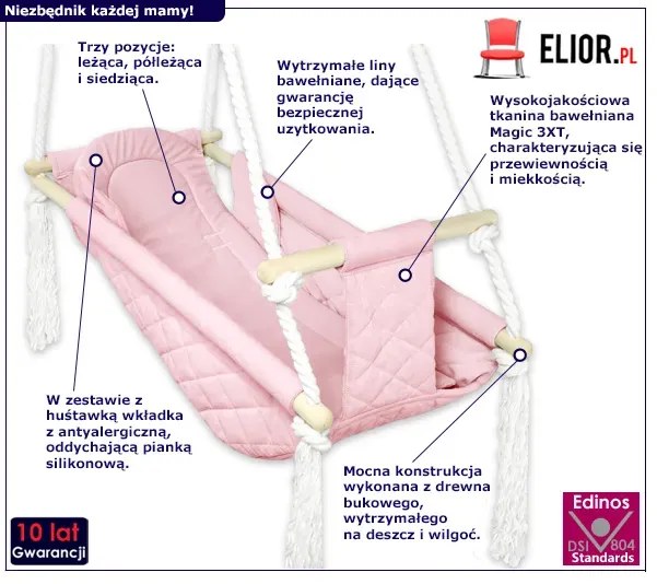 Huśtawka z funkcją spania różowa L3-E19