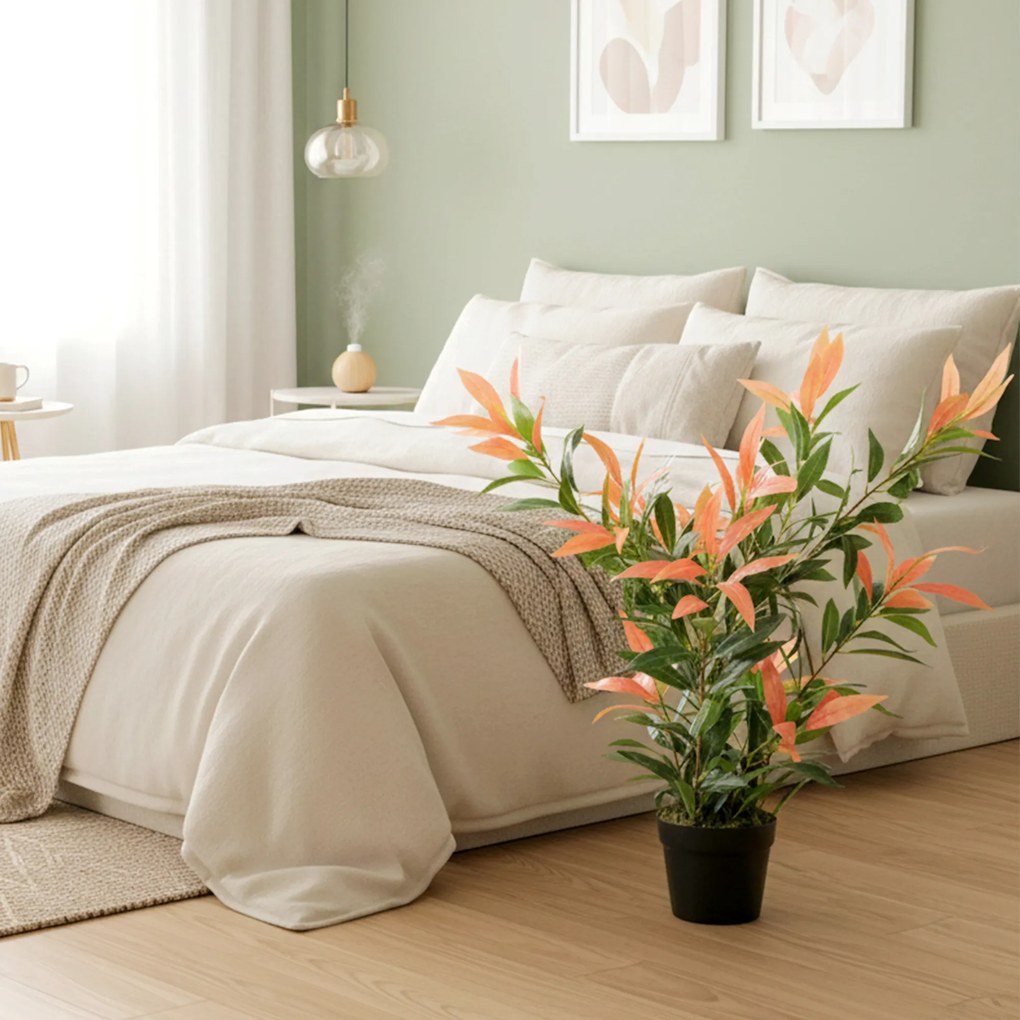 HOMCOM Sztuczna Photinia 90 cm roślina sztuczna z 300 liśćmi, z regulowanymi gałęziami, 45 x 45 x 90 cm, Czerwony+Zielony | Aosom PL