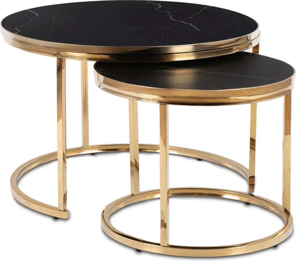 Zestaw Stolików Kawowych ARON 70 cm/50 cm Czarny Marmur/Złoty Glamour