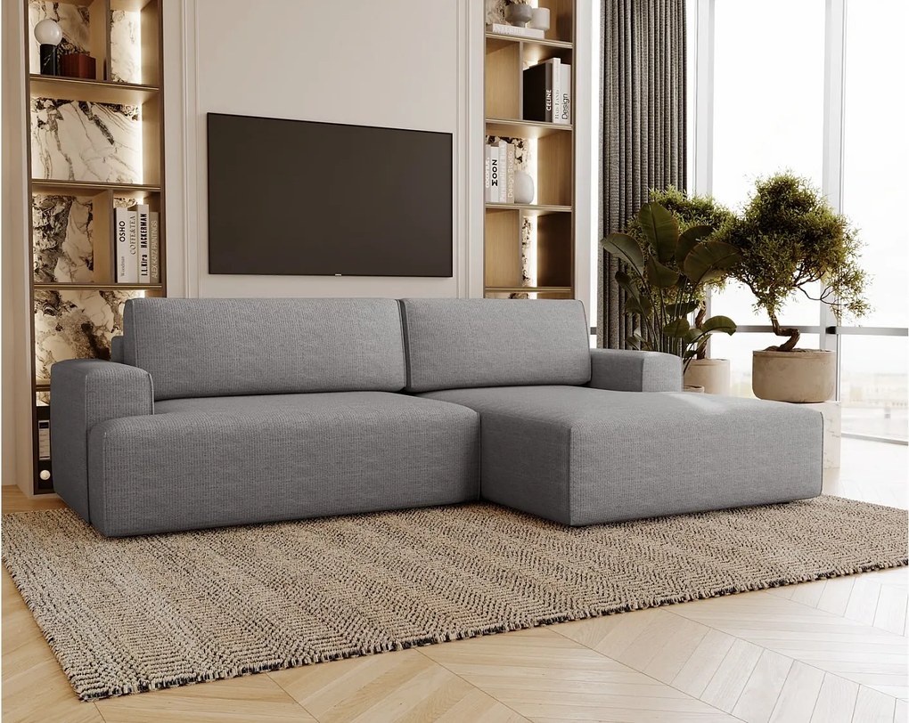 Emporius Boston narożnik rozkładany do salonu - sofa z funkcją spania, mały narożnik, pojemnik na pościel, prawostronny - narożnik szary (Memphis 18)