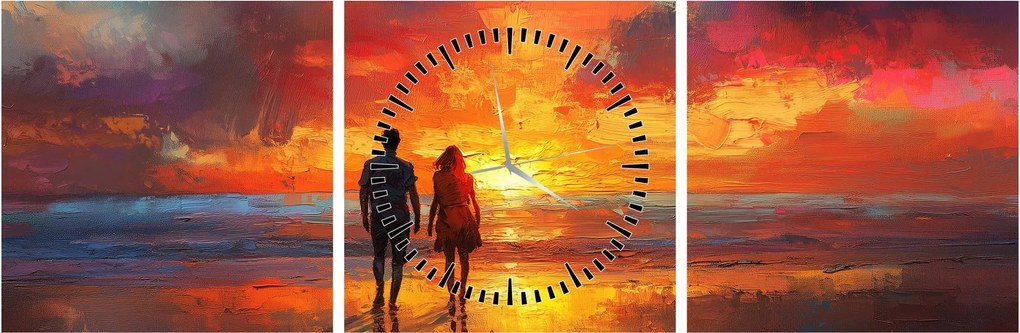 Obraz - Spacer po plaży (z zegarem) (90x30 cm)