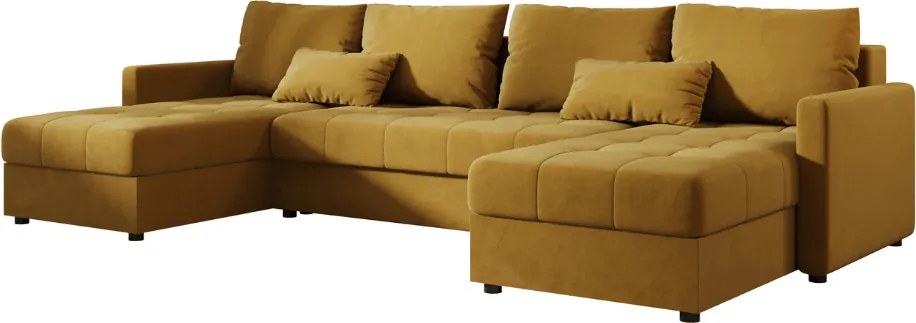 Rozkładana sofa narożna w kształcie U VENORIA 285x146 cm, musztardowa + 2 poduszki GRATIS