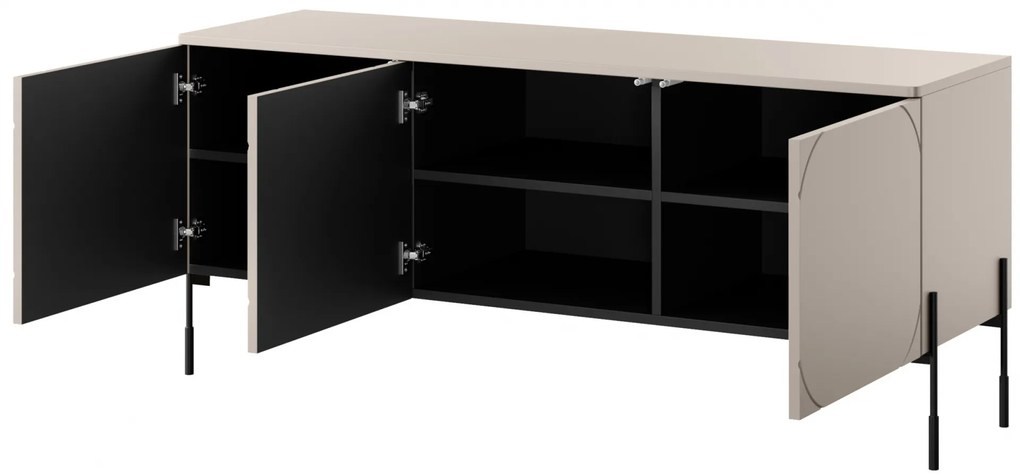 Szafka RTV trzydrzwiowa Sonatia na metalowych nogach 150 cm - kaszmir