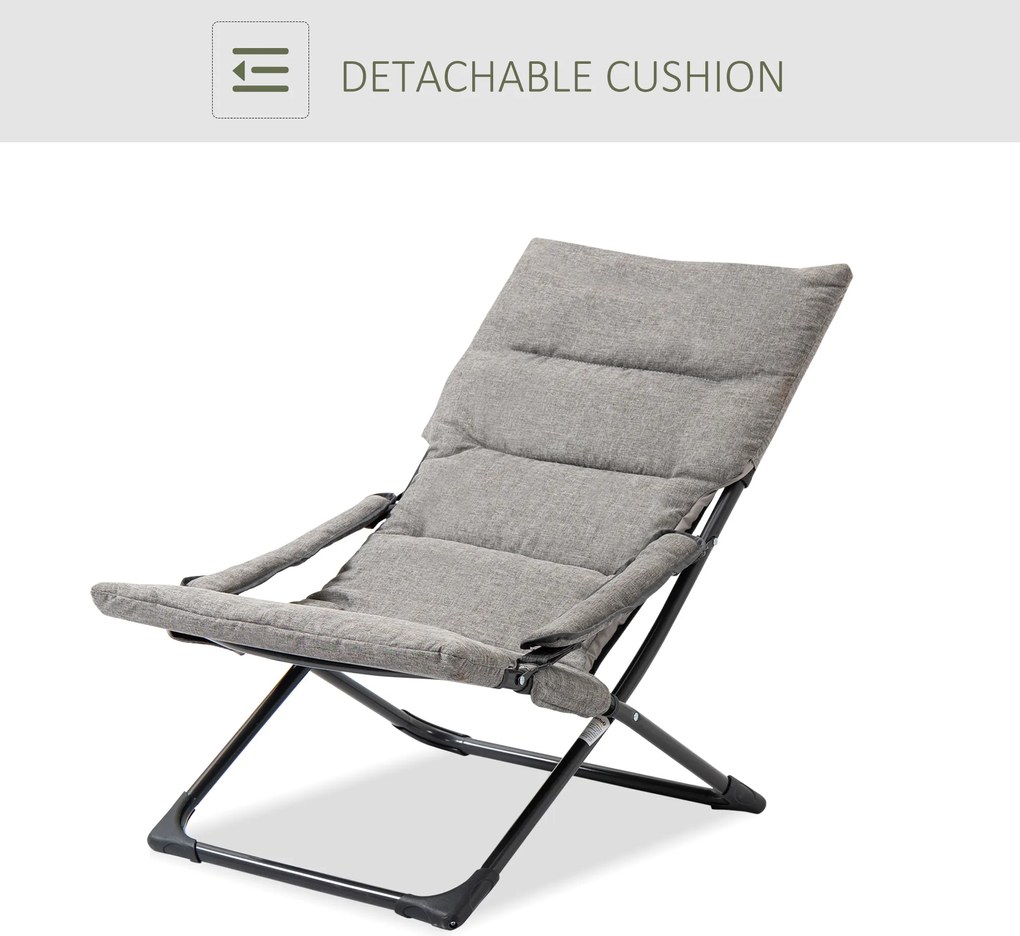 Outsunny Krzesło Składane z Poduszką - Stal Szara 66x94x79cm - Wygodne i Praktyczne