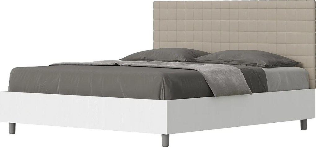 Łóżko wyposażone w stelaż z listwami 160x190 konstrukcja Frassino biała zagłówek sztucznej skóry Szaro-beżowy Burmy