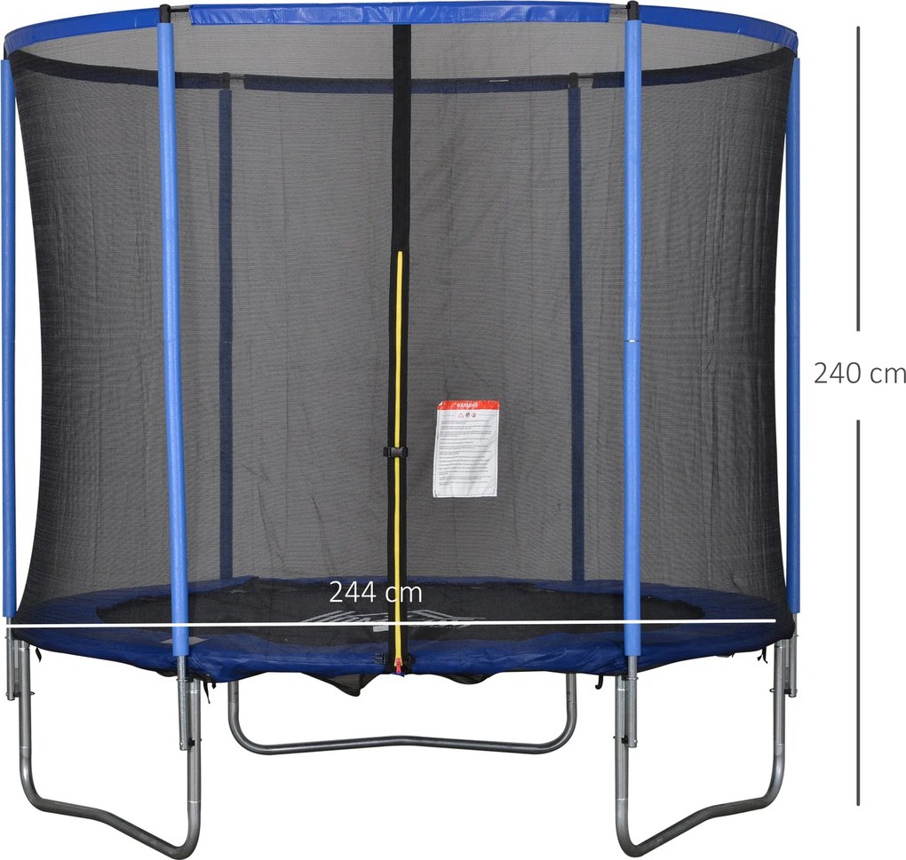 Trampolina ogrodowa z siatką zabezpieczającą dla dzieci i dorosłych Stalowa konstrukcja Ø 244 cm Wysokość 240 cm Bezpieczna zabawa w ogrodzie | Aosom PL