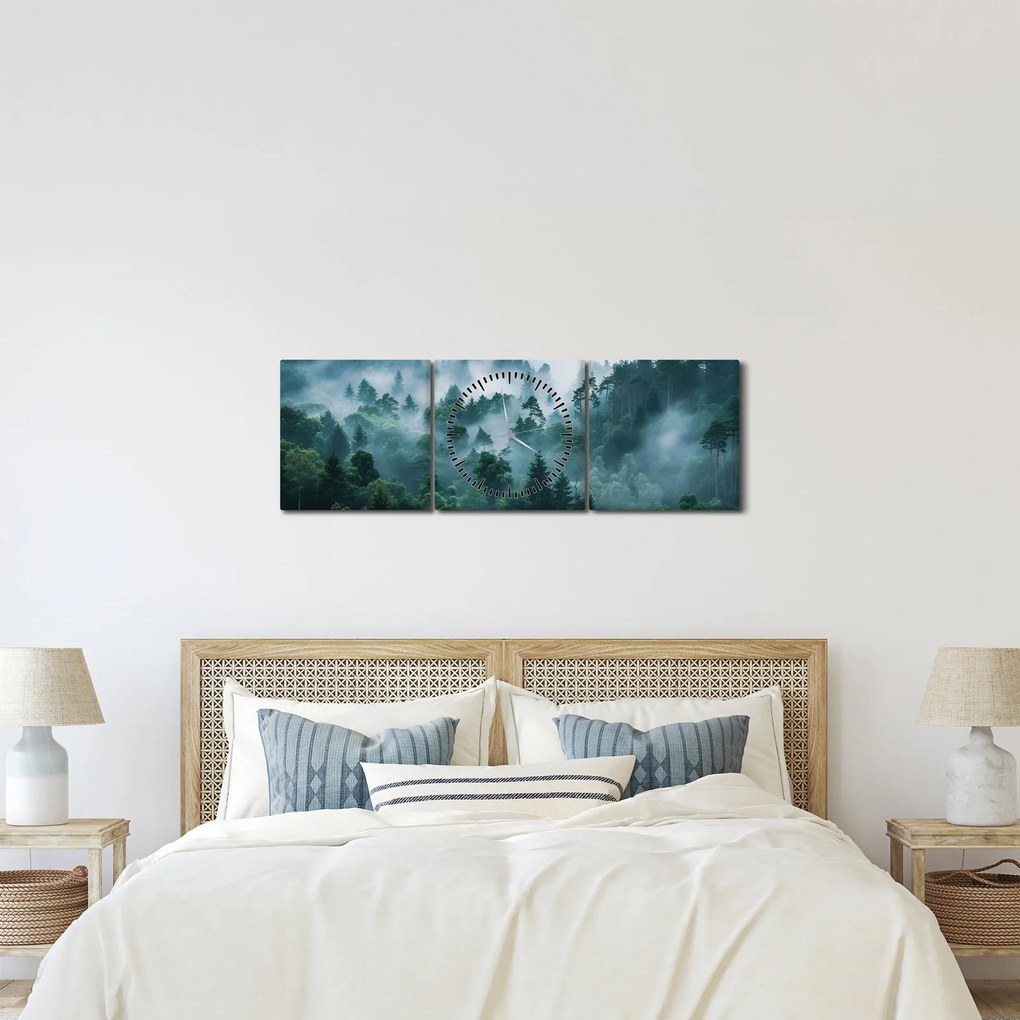 Obraz - Las we mgle (z zegarem) (90x30 cm)