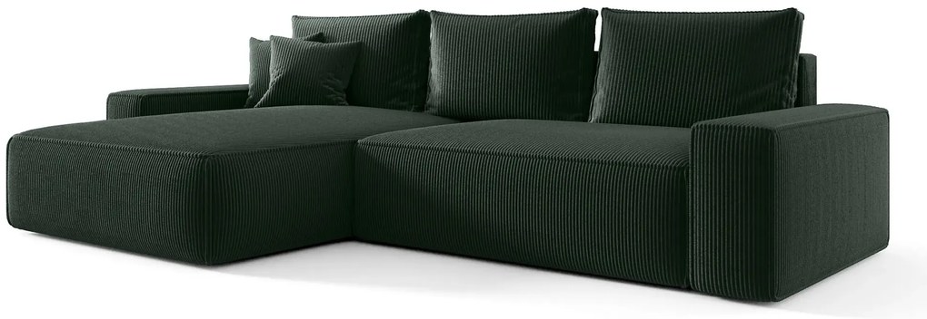 Zielony nowoczesny narożnik sztruksowy z funkcją spania D0-P24