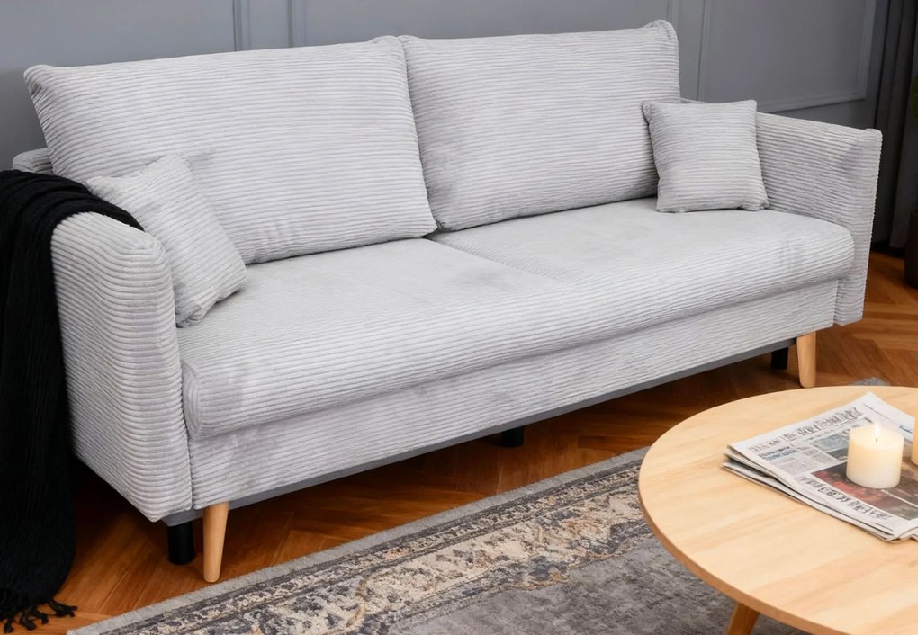 Szara sztruksowa sofa rozkładana T3-Z72