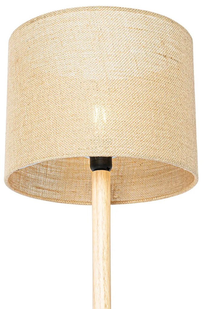 Lampa podłogowa w stylu Rustykalny / Vintagem drewniana z abażurem lnianym naturalnym 32 cm - Mels Rustykalny / Vintage Oswietlenie wewnetrzne