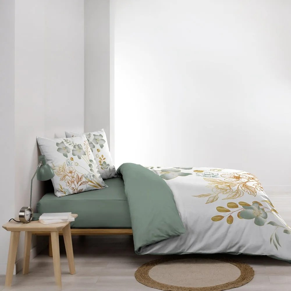 Biało-zielona bawełniana pościel dwuosobowa 240x220 cm Lolita – douceur d'intérieur