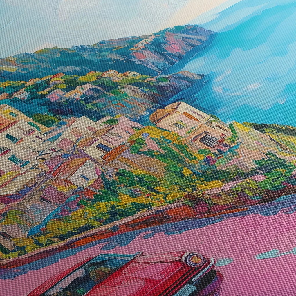 Obraz - Różowa droga przy wybrzeżu (z zegarem) (90x30 cm)