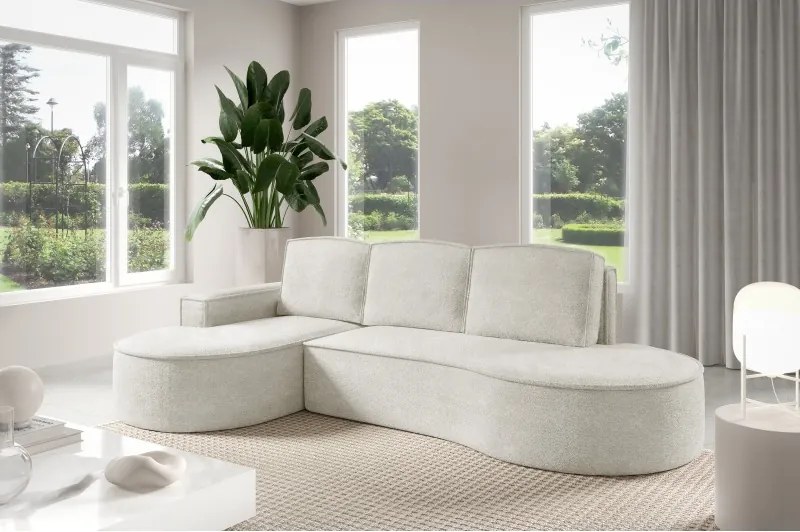 Narożnik MOLLY Lewostronny z funkcją spania, wolnostojący tkanina ABRIAMO 04 Biały