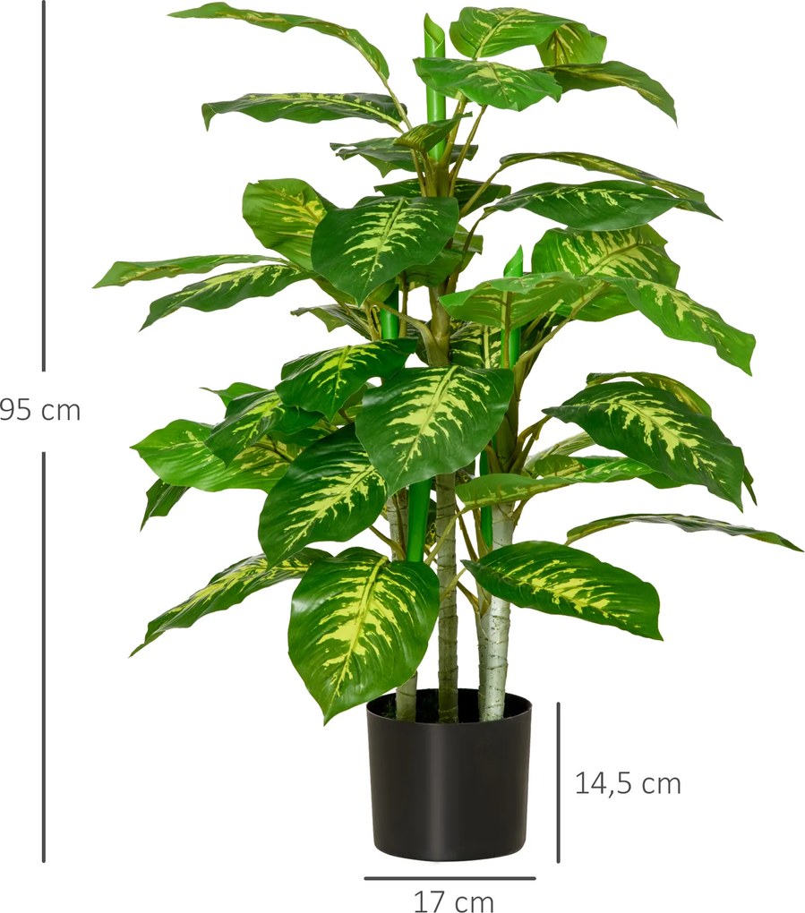 HOMCOM Sztuczna roślina Difenbachia, Roślina z plastiku w cementowej doniczce, Do wnętrz i na zewnątrz, 95 cm, Zielona