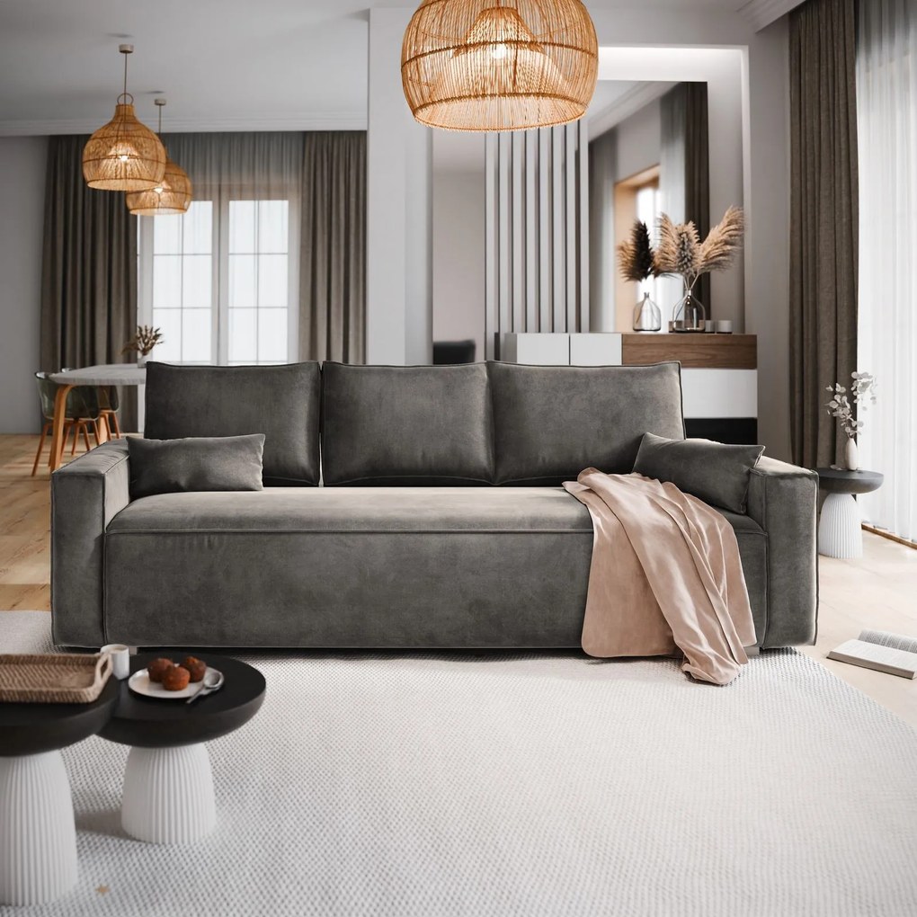 Masseno Sofa ALATRI z funkcją spania i pojemnikiem na pościel, Rozkładana sofa - Szary, MONOLITH 85