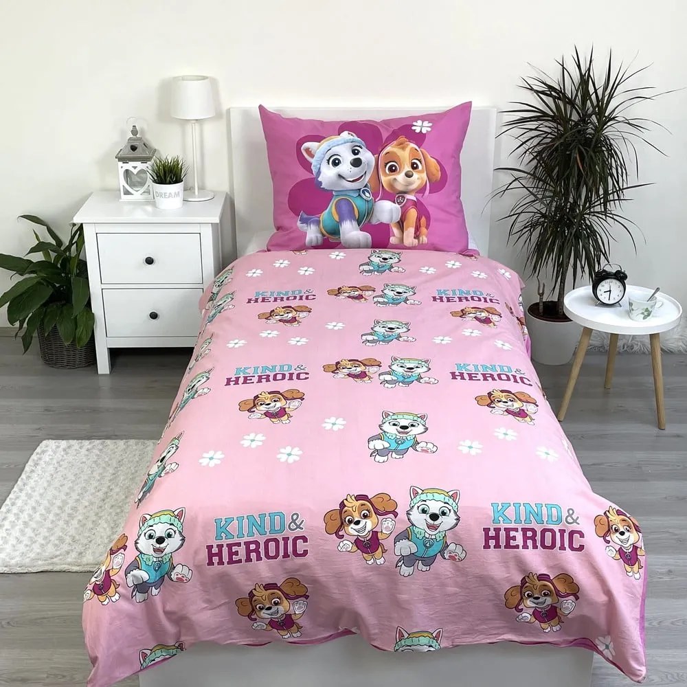 Różowa bawełniana pościel dziecięca jednoosobowa 140x200 cm Paw Patrol "Heroic" – Jerry Fabrics
