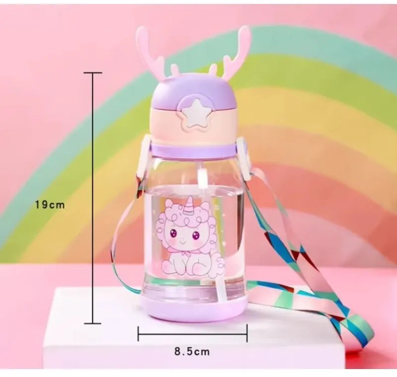 Plastikowa butelka dla dzieci ze słomką UNICORN 600 ml