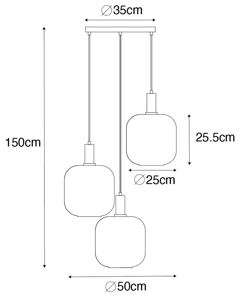 Designerska lampa wisząca czarna z mosiężnym i bursztynowym szkłem 3 światła - ZuzannaDesignerski Oswietlenie wewnetrzne