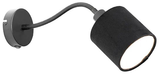 Lampa ścienna czarna z kloszem czarnym przełącznikiem i elastycznym ramieniem - Merwe