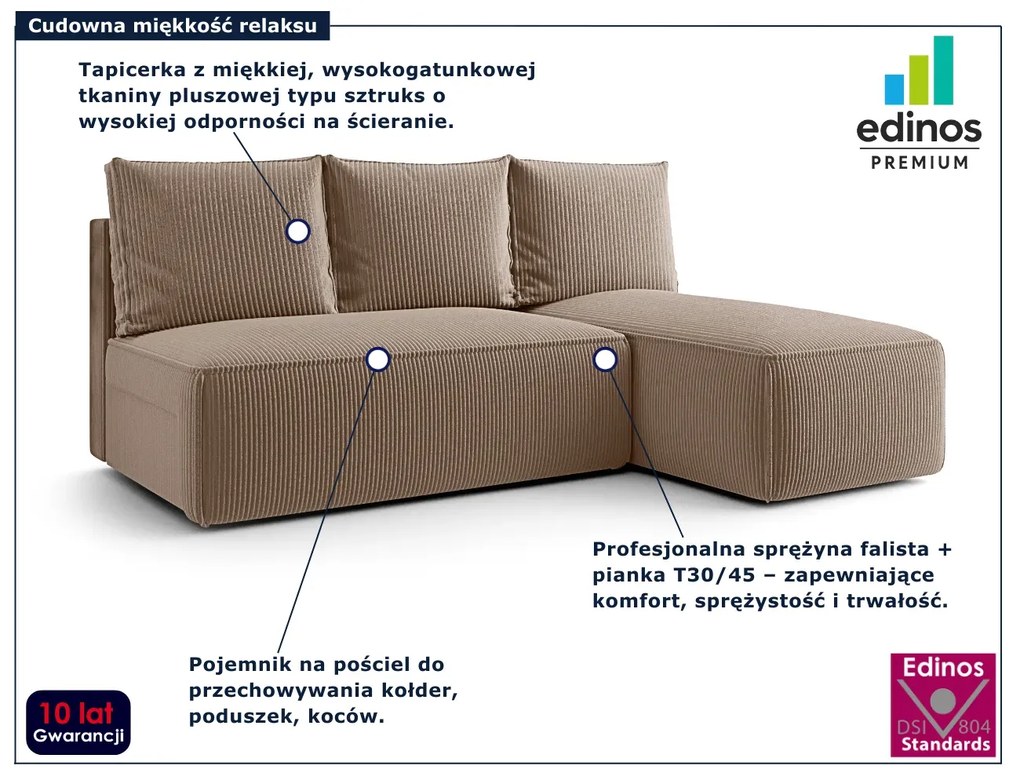 Beżowy narożnik sztruksowy z pojemnikiem Z9-B66