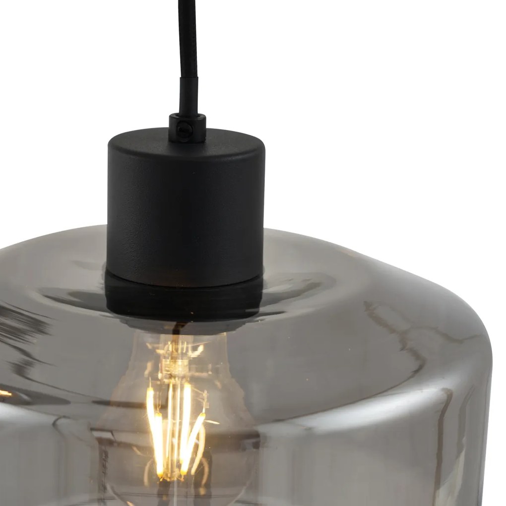 Nowoczesna lampa wisząca czarna ze szkłem dymnym 3-punktowa - Sheena