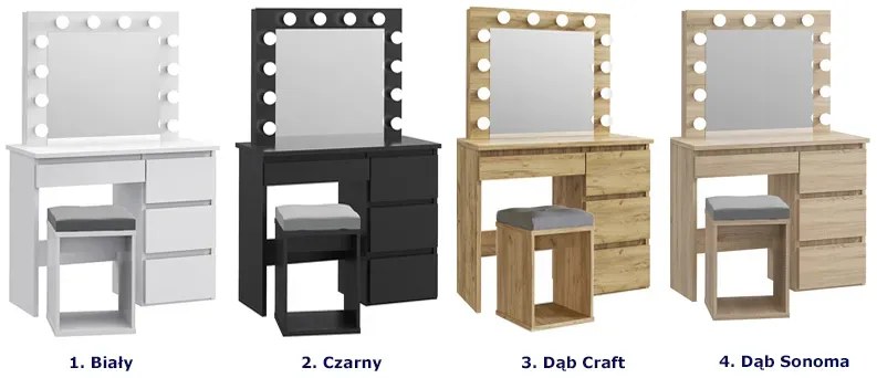 Zestaw toaletka podświetlana z taboretem dąb craft - Eldrid
