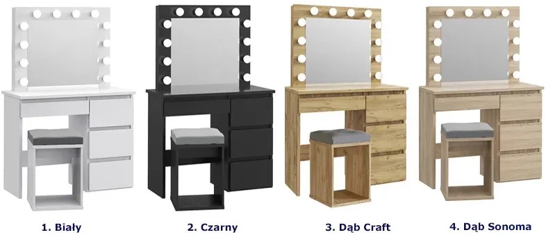 Zestaw toaletka podświetlana z taboretem dąb craft G9-L44