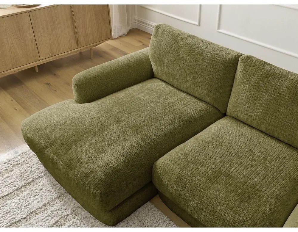 Narożnik z tkaniny szenilowej (lewostronny/z szezlongiem) w kolorze khaki Leonore – Bobochic Paris