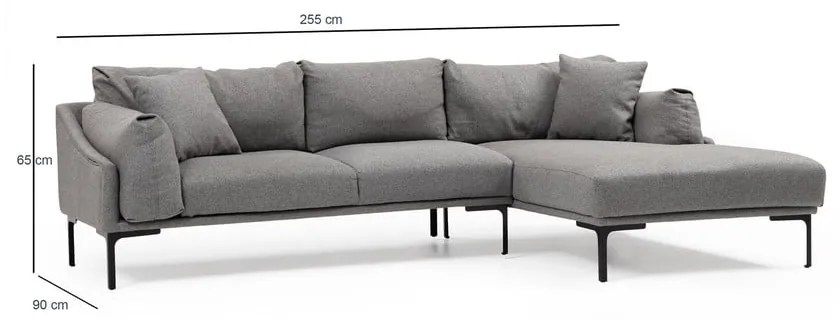 Szara sofa narożna Artie Leo, prawy narożnik