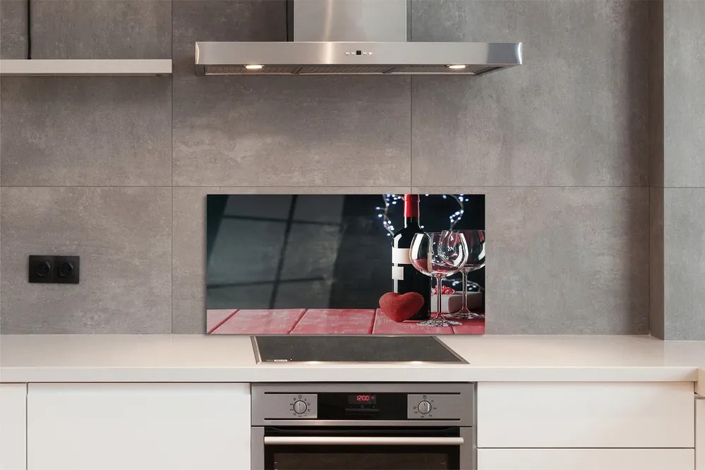 Szklany Panel Serce, Kieliszek Wina i Lampki