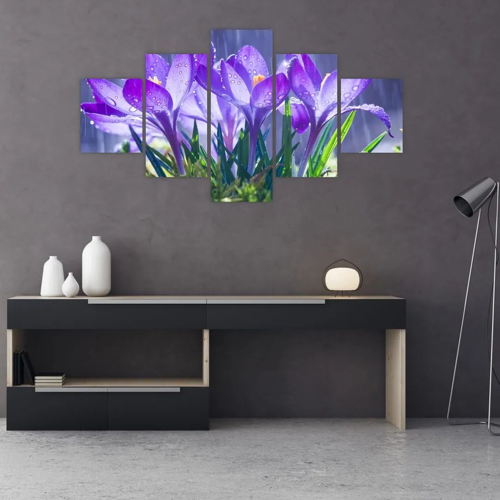 Obraz kwiatów w deszczu (125x70 cm)