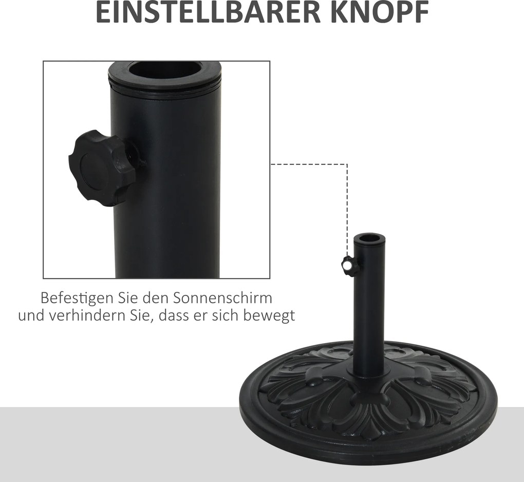 aOutsunny Parasol Stojak Parasol Uchwyt Parasol Podstawa 13 kg Stojak Parasol Ø35/Ø38/Ø48mm Plastik + Cement Antyczny Czarny Ø48 x 34 cm