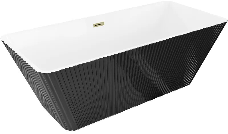 Mexen Tava wanna wolnostojąca ryflowana 170 x 75 cm, biała/czarna, przelew złoty - 52851707575-50