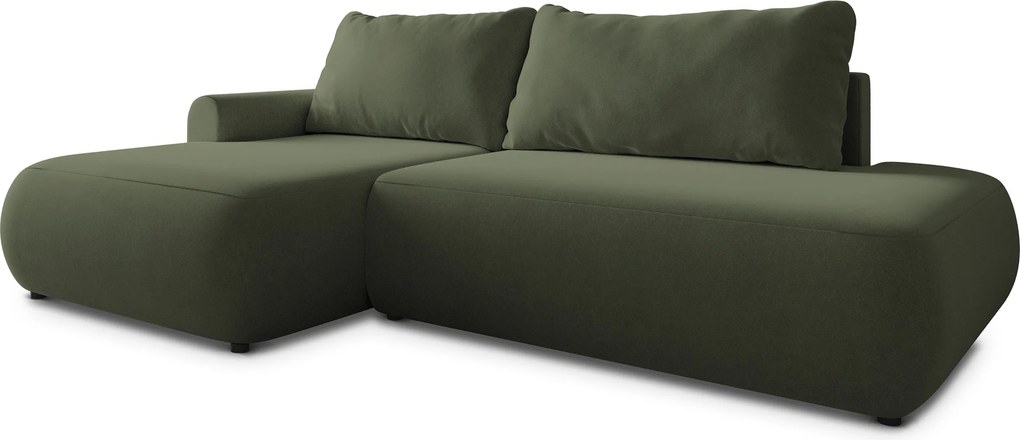 Masseno Narożnik NUVIRA z funkcją spania i pojemnikiem na pościel Narozniki L, Rozkładana sofa - Oliwkowy, CASTEL 39