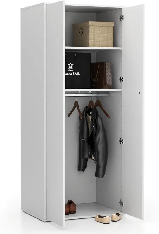 Szafa ubraniowa biurowa LAYERS, drążek do szafy, 800 x 600 x 1905 mm, biała