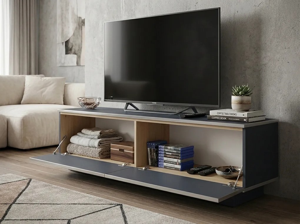 PROMOCJA Stolik RTV ALVIN 135 cm, antracyt/srebrny II. jakość