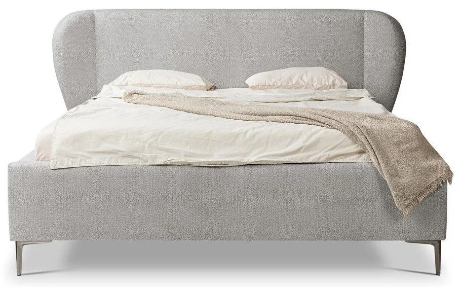 Jasnoszare tapicerowane łóżko dwuosobowe ze stelażem 180x200 cm Makana – Makamii